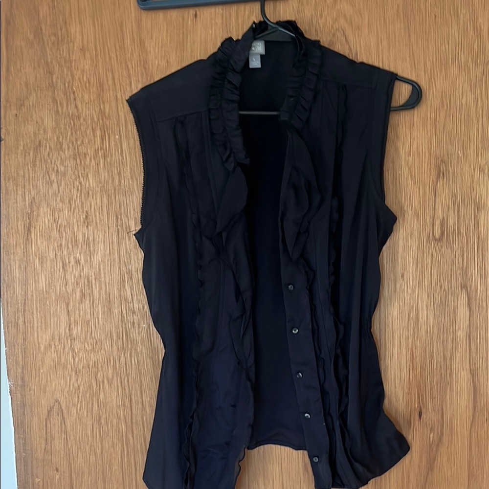 Women's Sleeveless Ruffle Blouse - Black